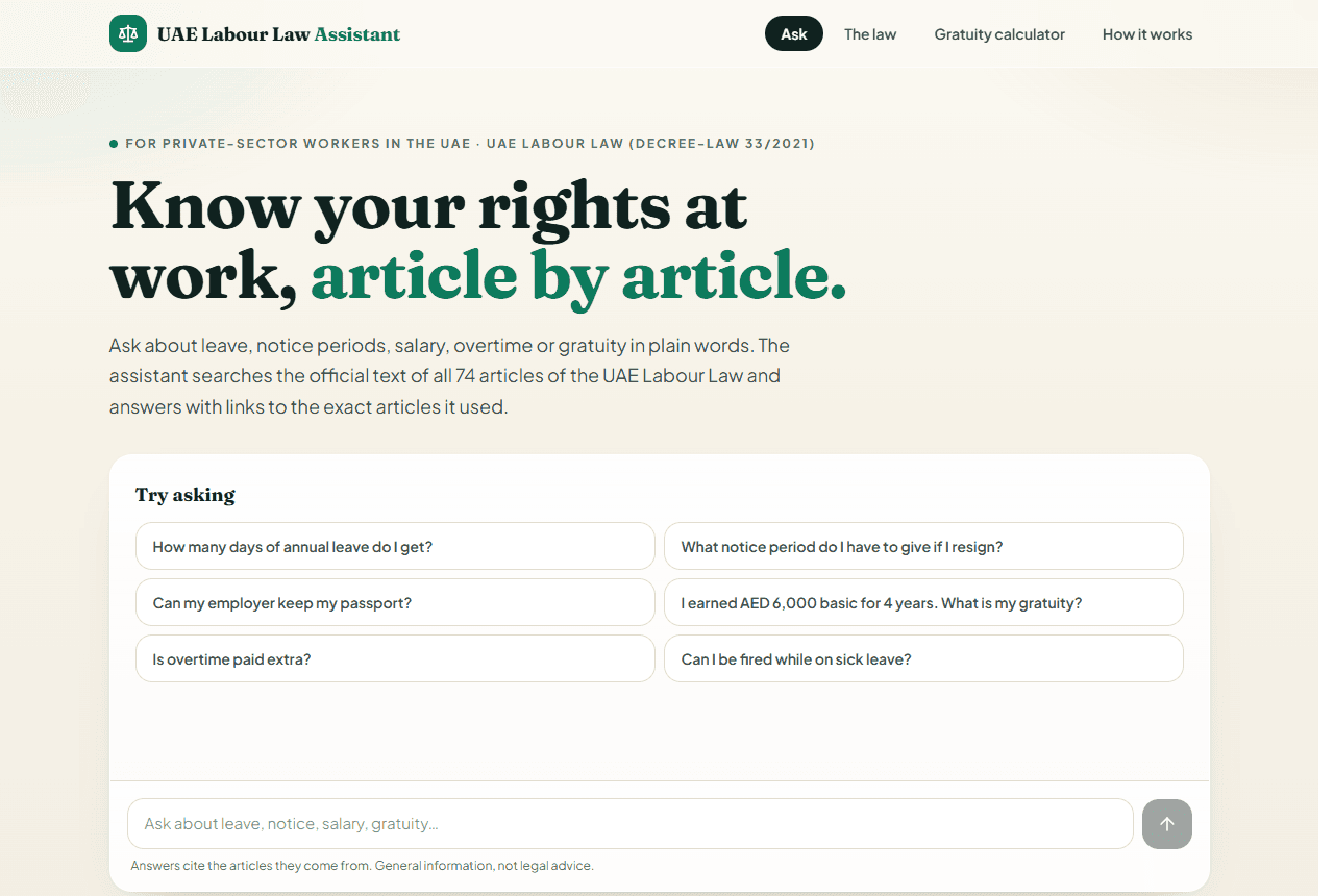Screenshot of UAE Labour Law Assistant